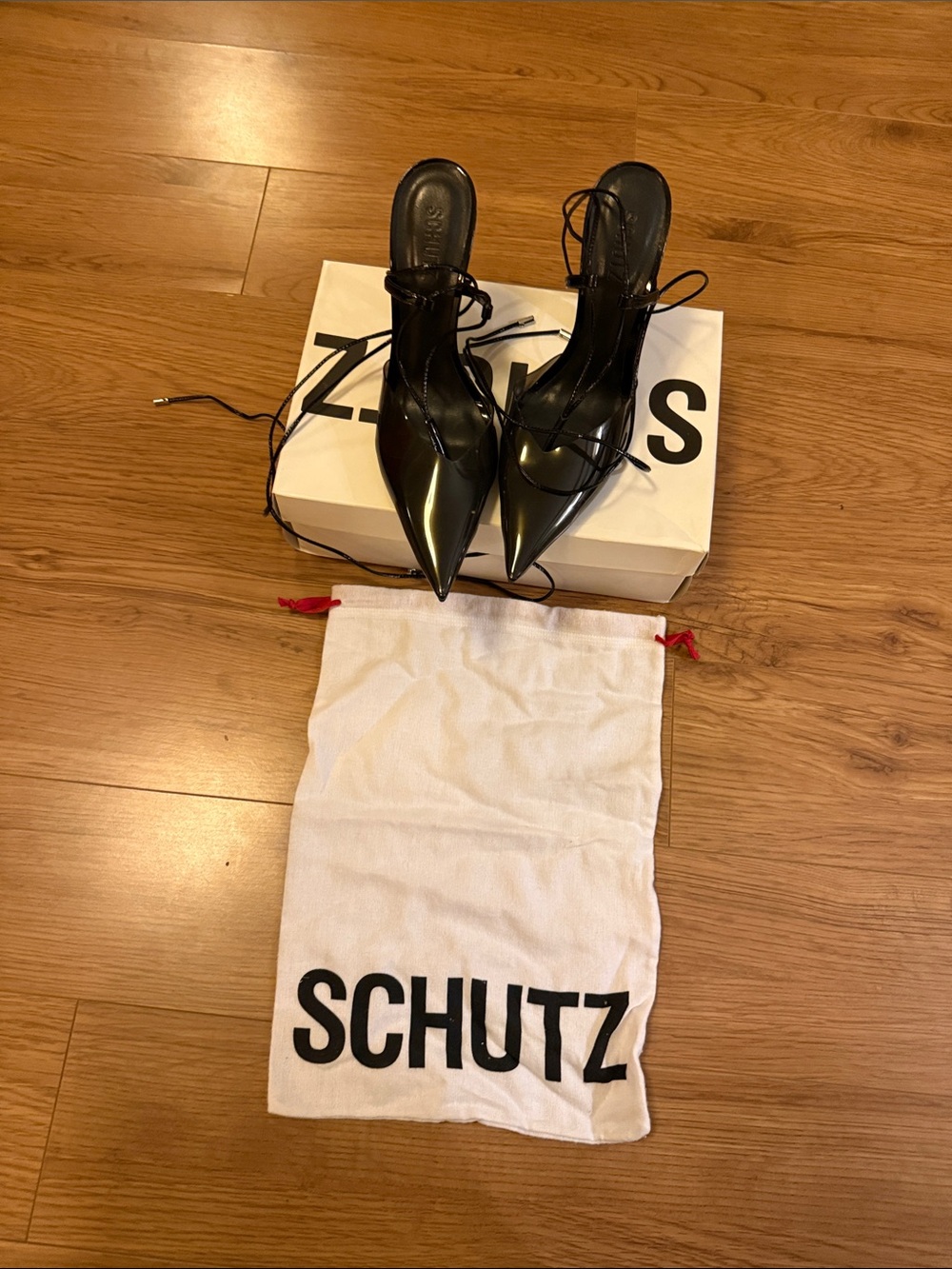 SCHUTZ Black Clear Pointed Lace-Up Heels - Picture 3 of 7